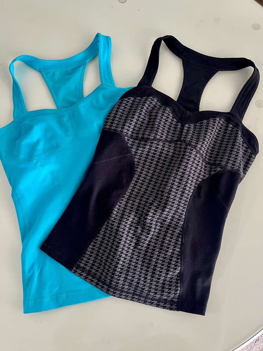 2 Zella Yoga Sport Bra Tops Turquoise Houndstooth Black Gray M